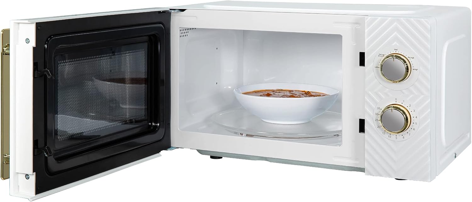 Russell Hobbs  Litre 700W White Solo Manual Microwave with Groove Design, 5 Power Levels, Integrated Timer and Defrost Function, Easy Clean RHMM723
