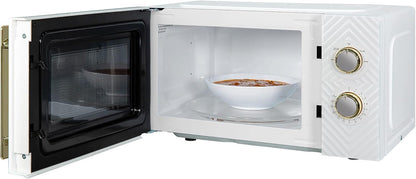 Russell Hobbs  Litre 700W White Solo Manual Microwave with Groove Design, 5 Power Levels, Integrated Timer and Defrost Function, Easy Clean RHMM723