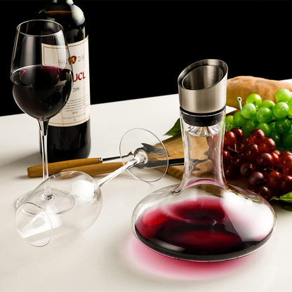 Youyah Wine Decanter with Built-In Aerator & Filter, Carafe, 100% Hand Blown Crystal Glass, Wine Accessories
