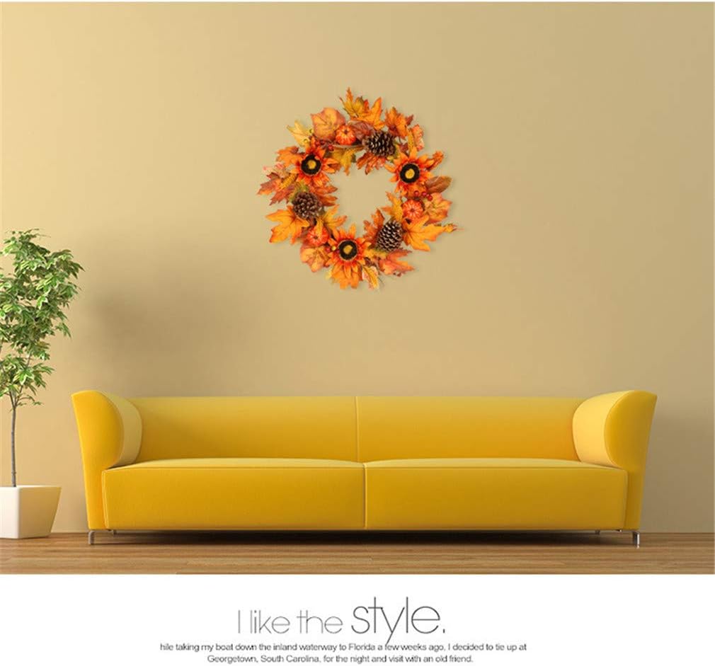 Artificial Maple Leaf Berries Pumpkin Pine Cone Garland Autumn Winter Front Door Wreath Pendant Decor for Christmas Halloween