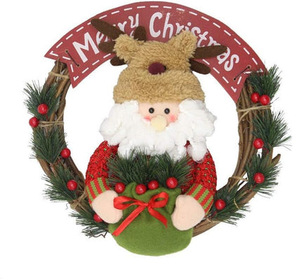 Merry Christmas Wreath Santa Claus Snowman Reindeer Dolls Artificial Rattan Hanging Ornaments Home Wall Window Kitchen Hall Decor