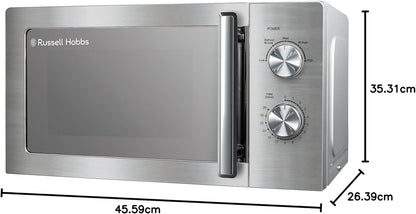 Russell Hobbs Stainless Steel Microwave 20 Litre 800W Solo Manual with 5 Power Levels, Defrost Function & Easy Clean, 35 Minute Timer, RHMM827SS