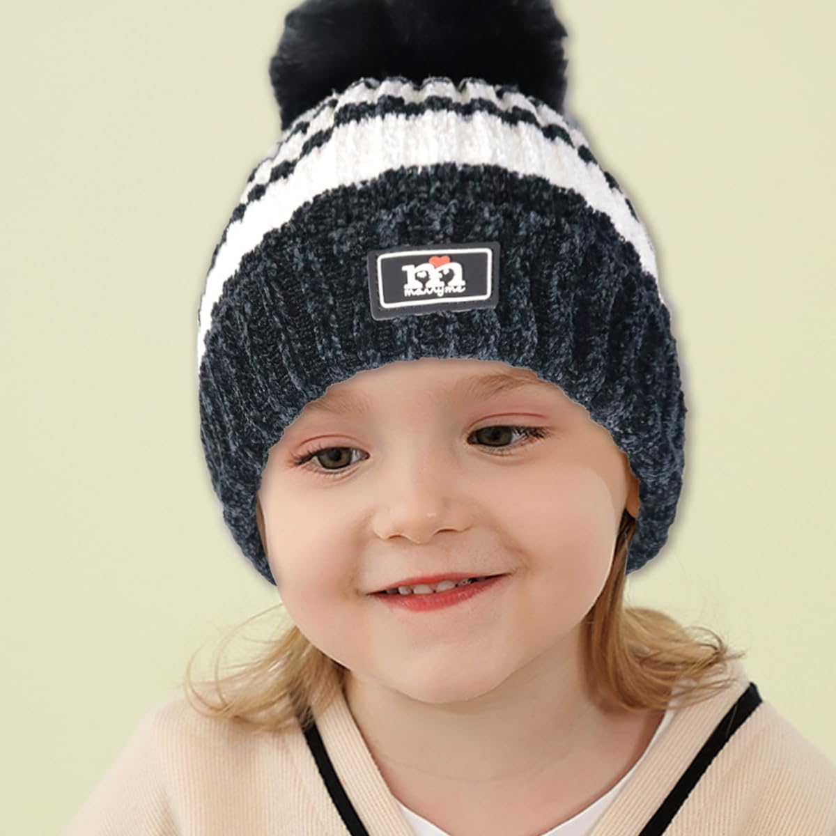 Kids Winter Warm Beanie Hat Scarf Gloves Set Children Knit Striped Pom Pom Beanie Hat 3Pcs Kids Hat Scarf and Snow Gloves Set for Boys Girls and Toddlers Aged 1-5