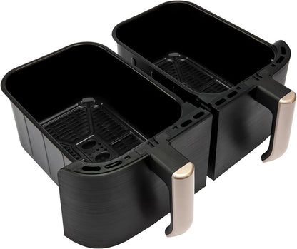 Dual Air Fryer 9L Rapid Airfryer [Dual Basket/Zone, Low-Noise, 9 Programs] Satisfry (Dishwasher Safe Drawers, Max 200℃, Oil Free Cooking, Roast, Bake, Grill, Keep Warm) 27680