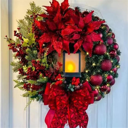 Christmas Wreath with Led Light Sacred Christmas Wreath Retro Red Christmas Wreath, Artificial Wreath Flocked with Mixed Decorations for Window, Porch, Wall Mantel (C)
