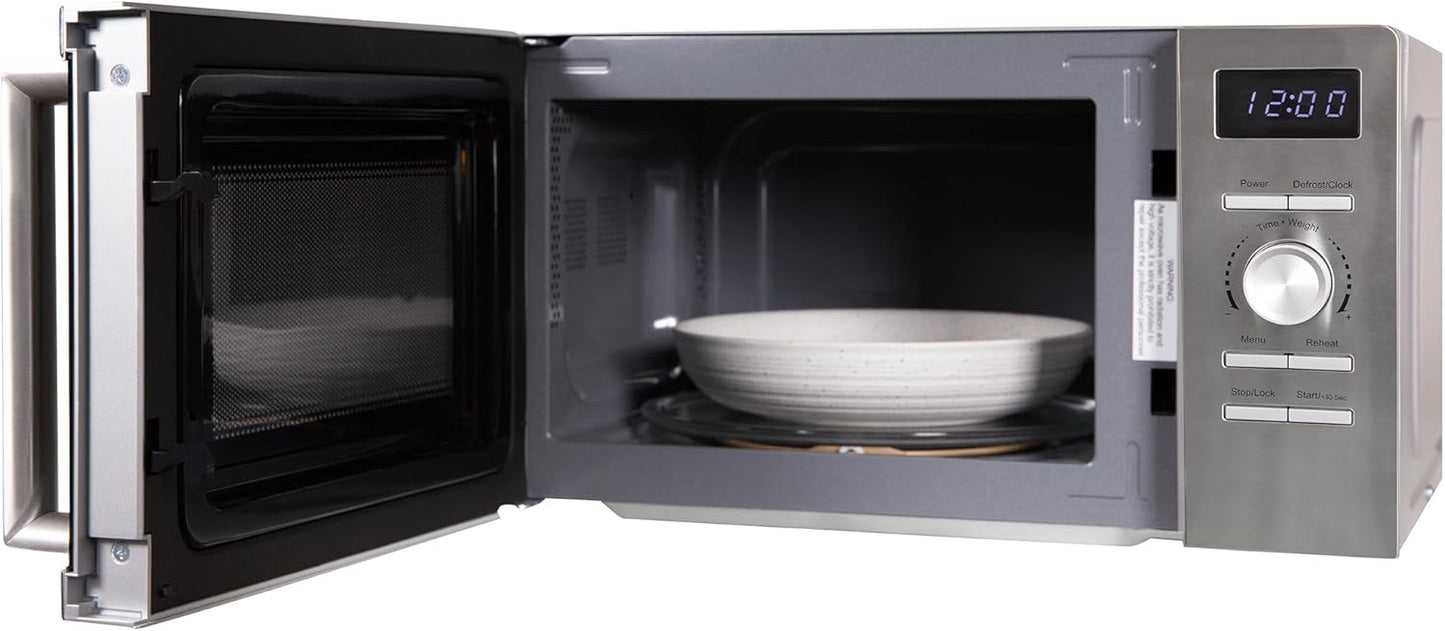 Russell Hobbs Stainless Steel Digital Microwave 20 Litre 800W Solo Digital with 5 Power Levels, Defrost Function & Easy Clean, 60 Minute Timer, 8 Auto-Cook Menus, RHMD828SS