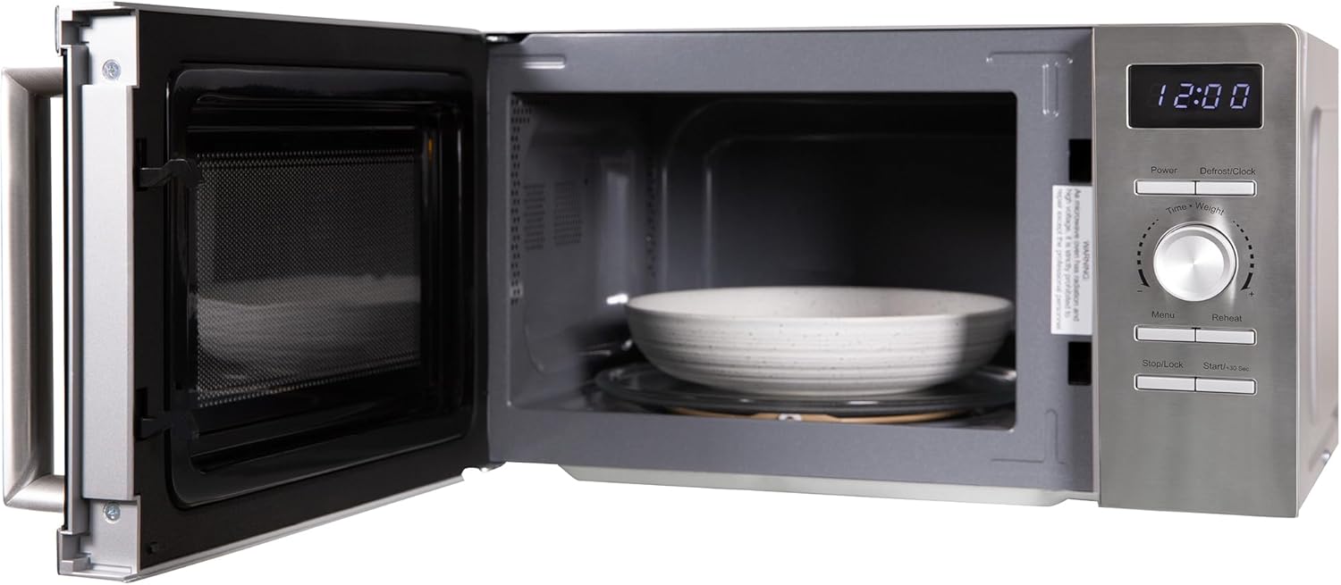 Russell Hobbs Stainless Steel Digital Microwave 20 Litre 800W Solo Digital with 5 Power Levels, Defrost Function & Easy Clean, 60 Minute Timer, 8 Auto-Cook Menus, RHMD828SS