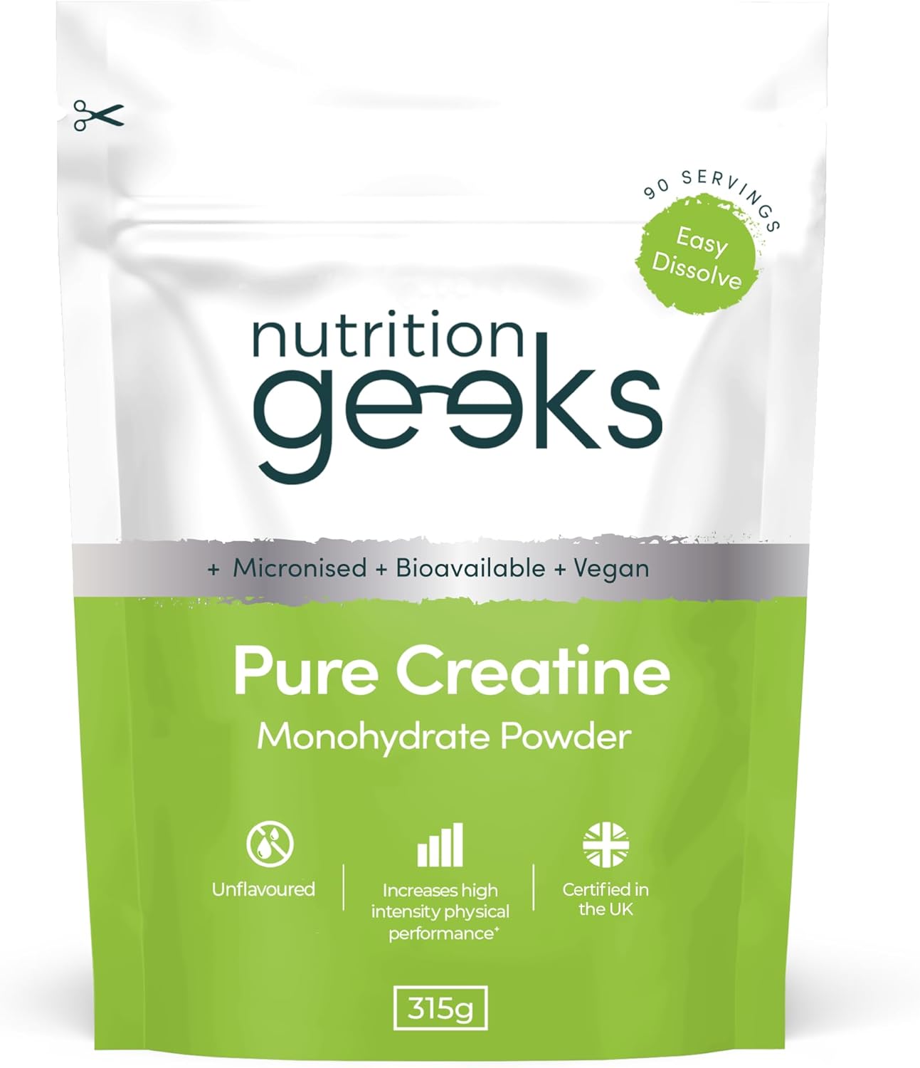 Pure Micronised Creatine Monohydrate Powder - 315g (90 Servings) - Easily Dissolvable, Unflavoured, Vegan Formula for Men and Women