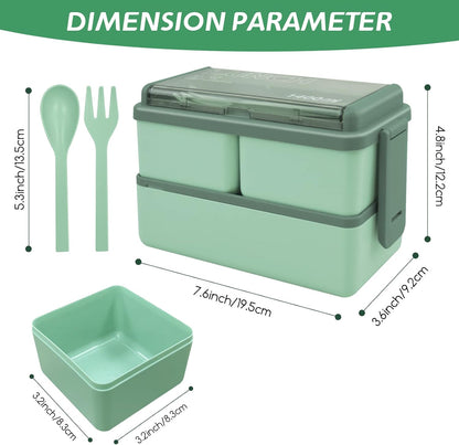 Jsdoin  Lunch Box Stackable,1400Ml Containers with 3 Removable Compartments and Cutlery, Leak Proof 2 Layer Boxes, for Adults Kids Office Microwave Dishwasher Safe Available (Green)