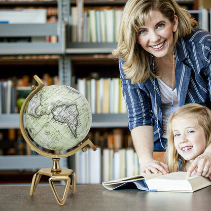 Elegant Interactive Educational Globe with Triangular Metal Stand and Realistic Meridian