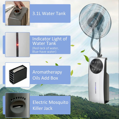 HOMCOM Pedestal Fan with Water Mist Spray 3.1L Tank