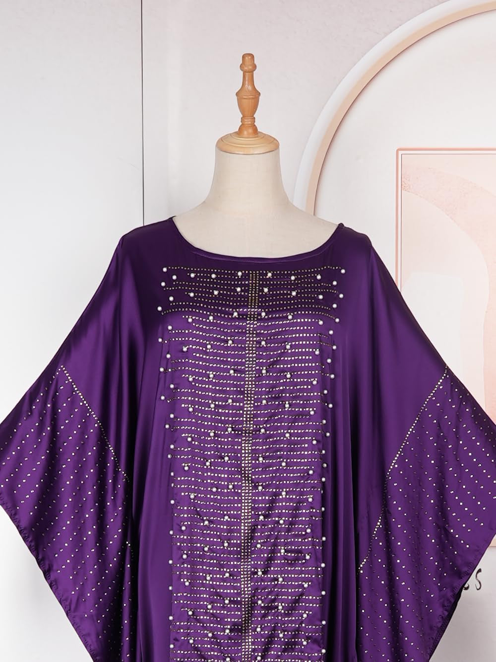 African Dresses for Women Fashion Beading Rhinestone Kaftan Maxi Dress