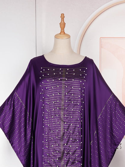 African Dresses for Women Fashion Beading Rhinestone Kaftan Maxi Dress