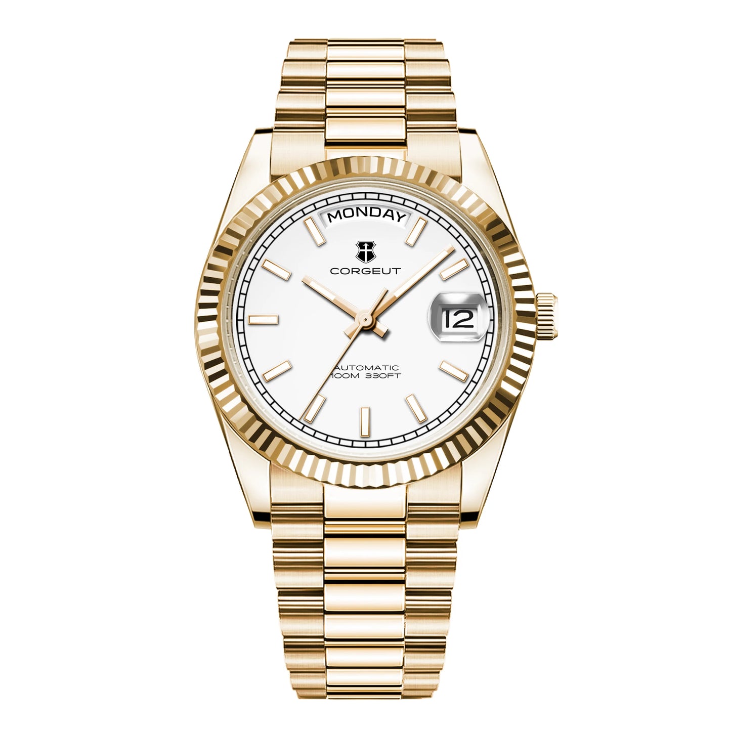 NH36 Mechanical Men'S Watch Date of the Week Show President Chain Strap Steel Case Watch Threaded Arc Bezel Waterp