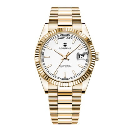 NH36 Mechanical Men'S Watch Date of the Week Show President Chain Strap Steel Case Watch Threaded Arc Bezel Waterp