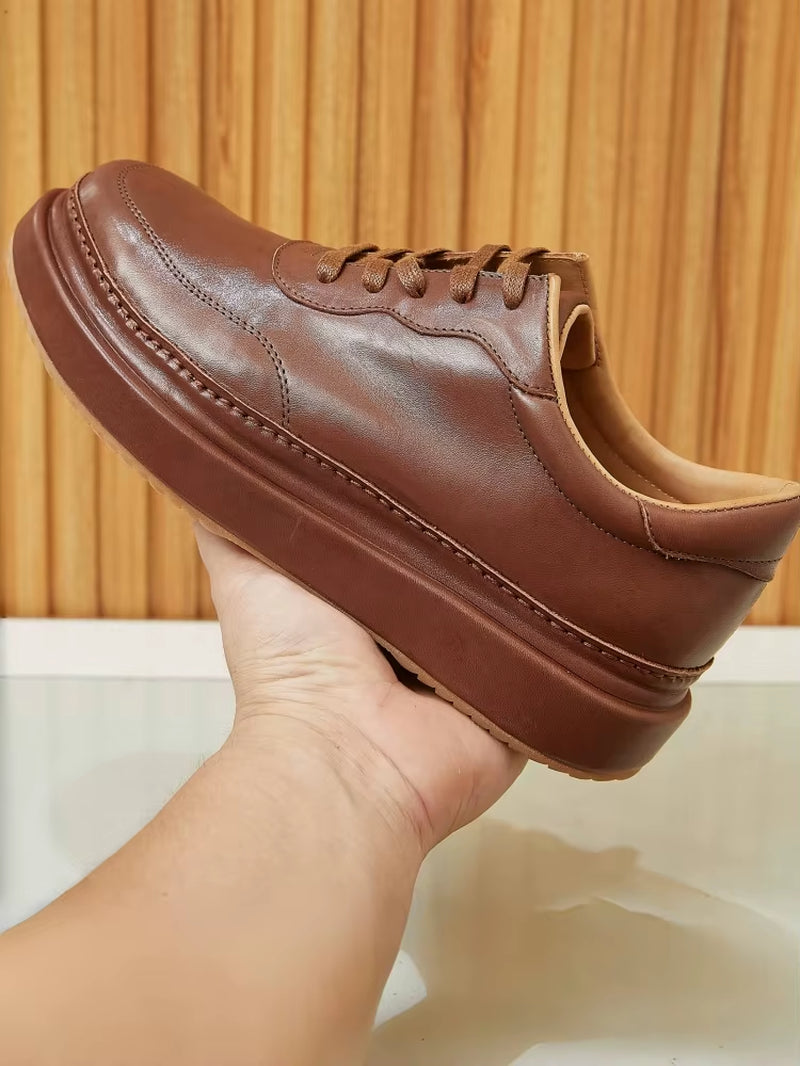 Spring New Men'S Horse Leather Thick Soled Simple British Style White Casual Board Shoes