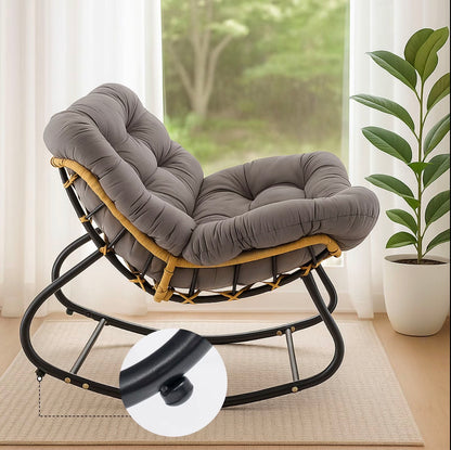 CROWNSHOP Oversized Rattan Egg Rocking Chair