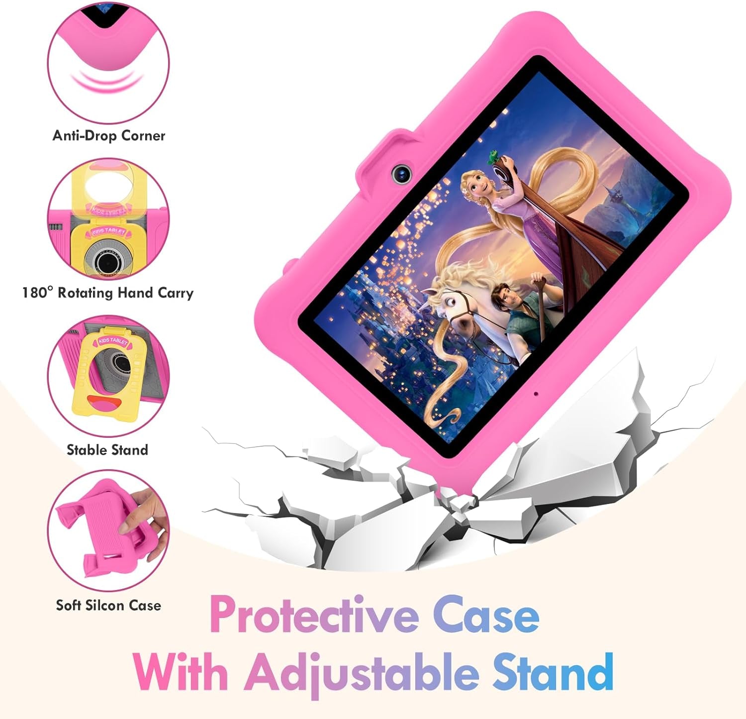 7 Inch Android Kids Tablet, GMS Certified, Pre-Installed Apps, Educative, Parental Control, (Pink)