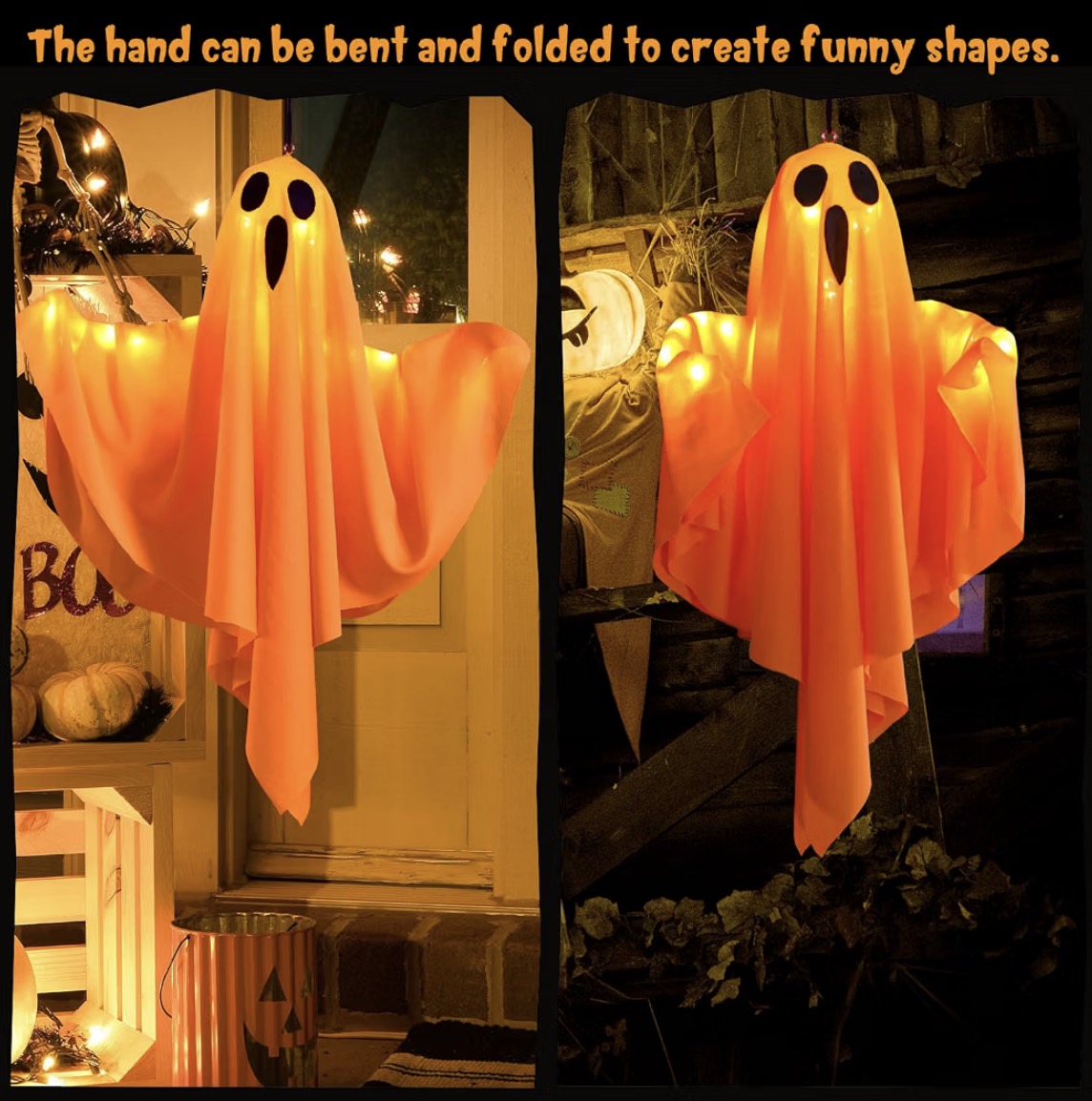 CNMTCCO 4-Pack Orange Halloween Ghost Decorations with LED Lights | Minja Superstore