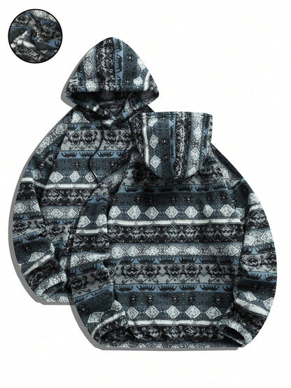Men'S Totem Print Hooded Sherpa Fleece Sweatshirt