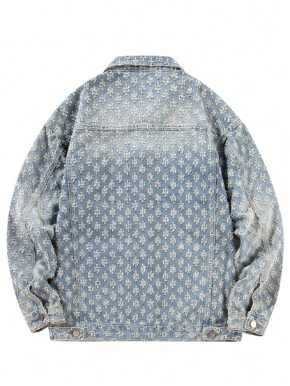 Men'S Retro Streetwear Fashion American Style Floral Print Denim Jacket, & Niche