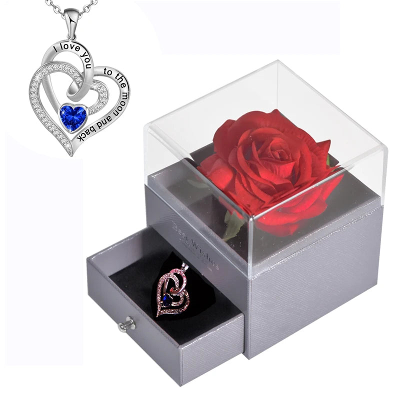 Eternal Rose Jewelry Box with 100 Languages "I Love You" Necklace – The Ultimate Romantic Gift!