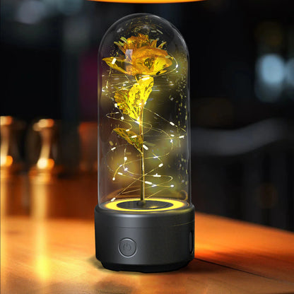 Creative 2 in 1 Rose Flowers LED Light and Bluetooth Speaker Valentine'S Day Gift Rose Luminous Night Light Ornament in Glass Cover