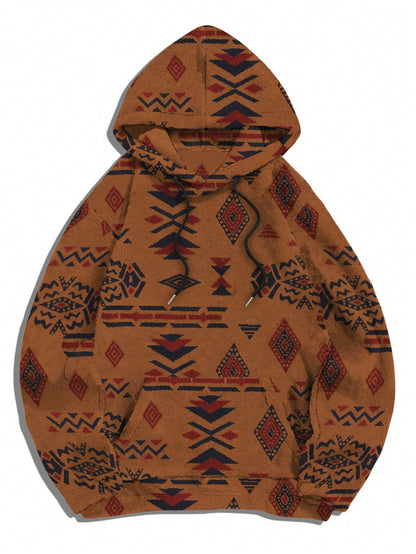 Men'S Totem Print Hooded Sherpa Fleece Sweatshirt