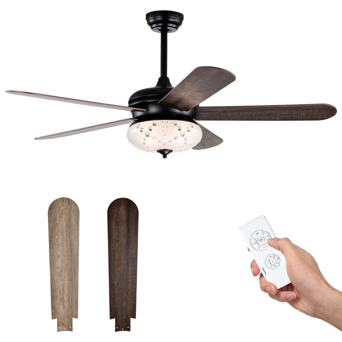 52-Inch Crystal Light Ceiling Fan with Remote Control