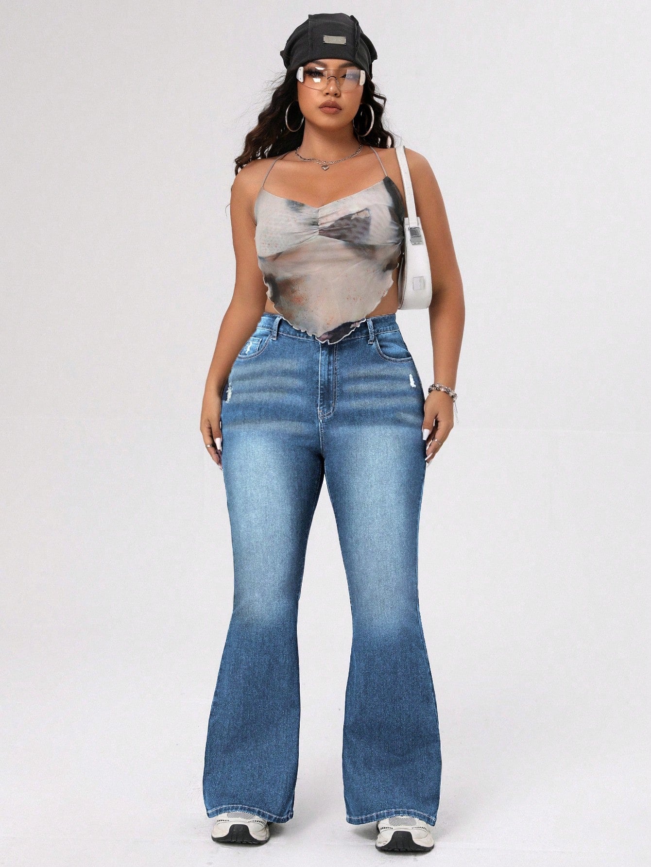 ICON Plus Size Women's Distressed Flared Jeans
