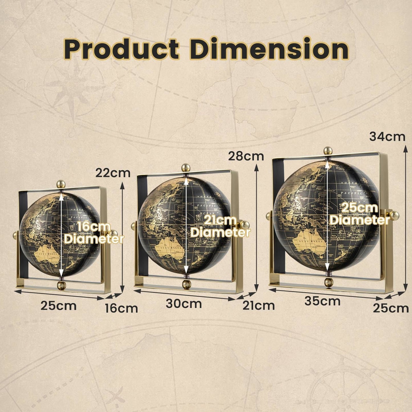 720-Degree Rotating Educational Geographic World Globe