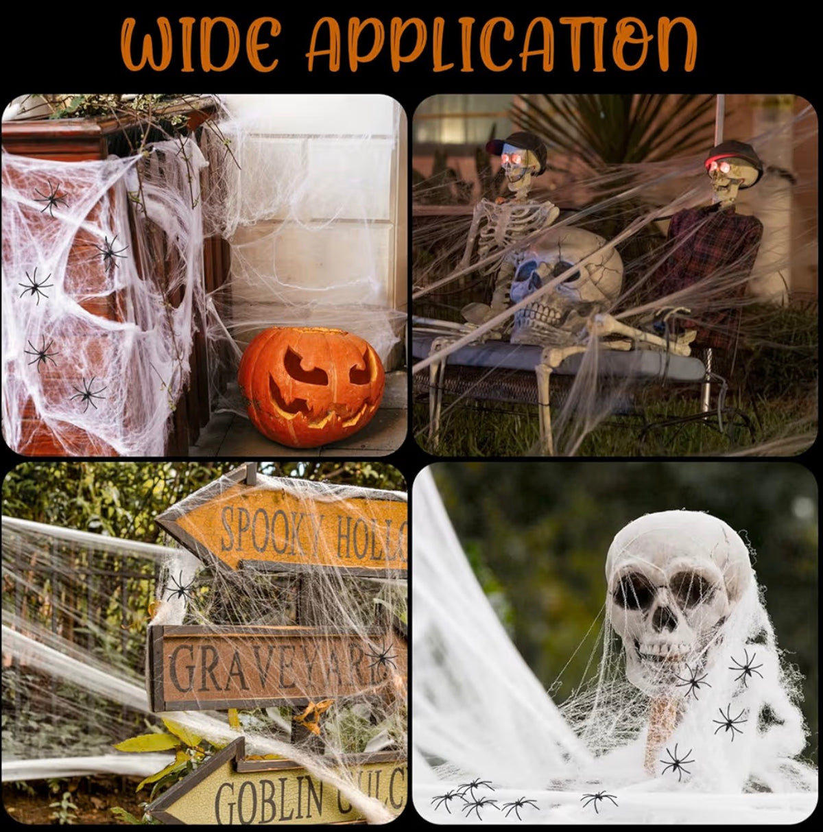 Jsdoin Halloween Spider Web Decoration 60g | 30 Fake Spiders Included