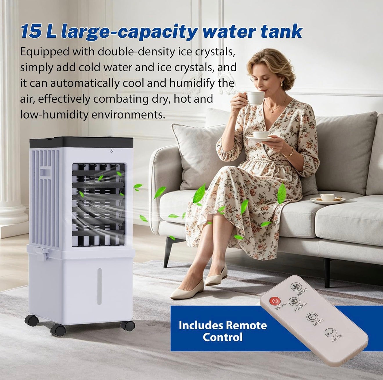 15L Portable Evaporative Air Cooler Fan with Remote Control