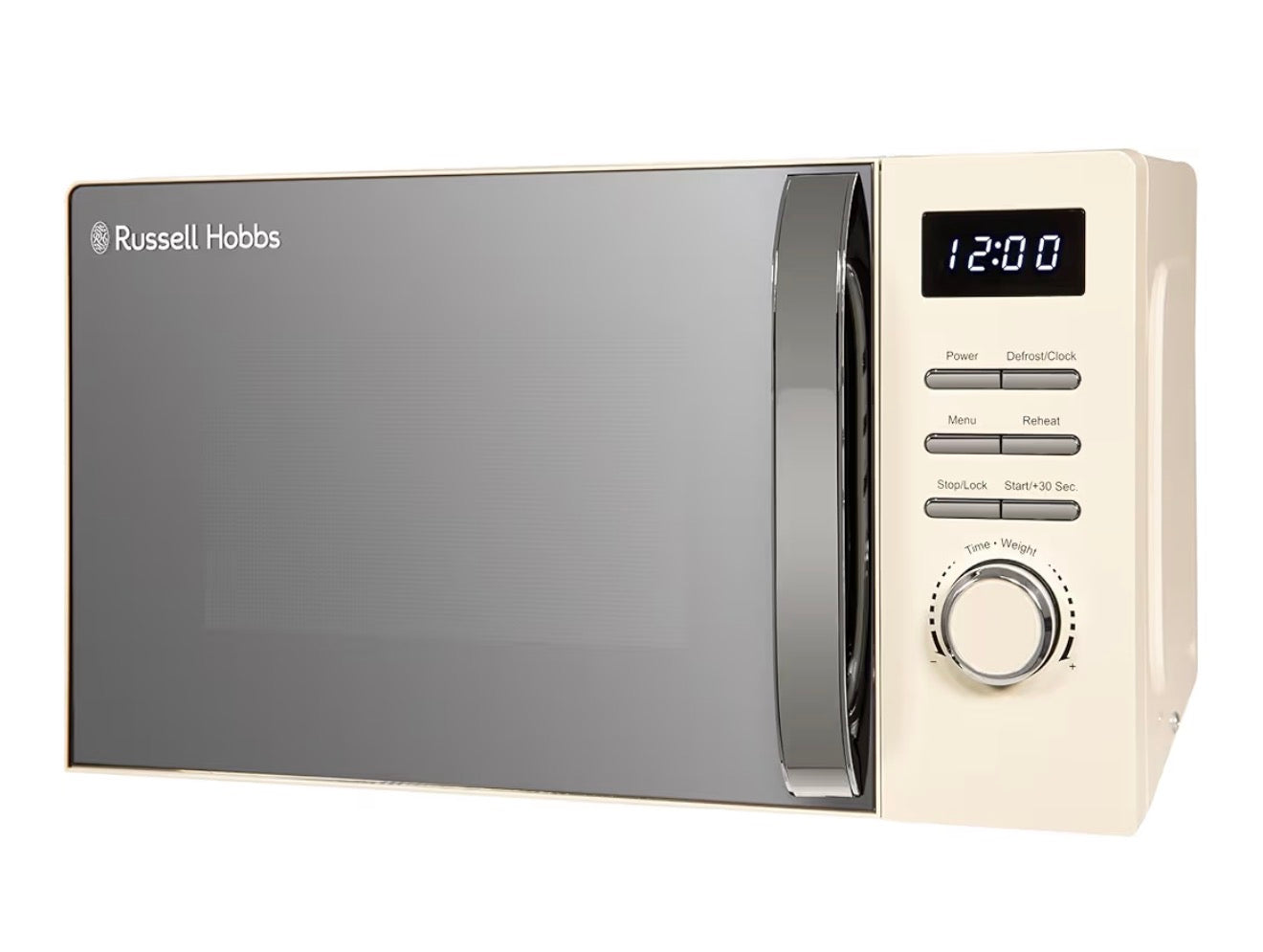 Russell Hobbs Digital Microwave 20L 800W in Cream with 5 Power Levels, Pull Handle Door & Button Control, Clock & Timer, Automatic Defrost, Easy Clean, 8 Auto Cook Menus RHMD818C