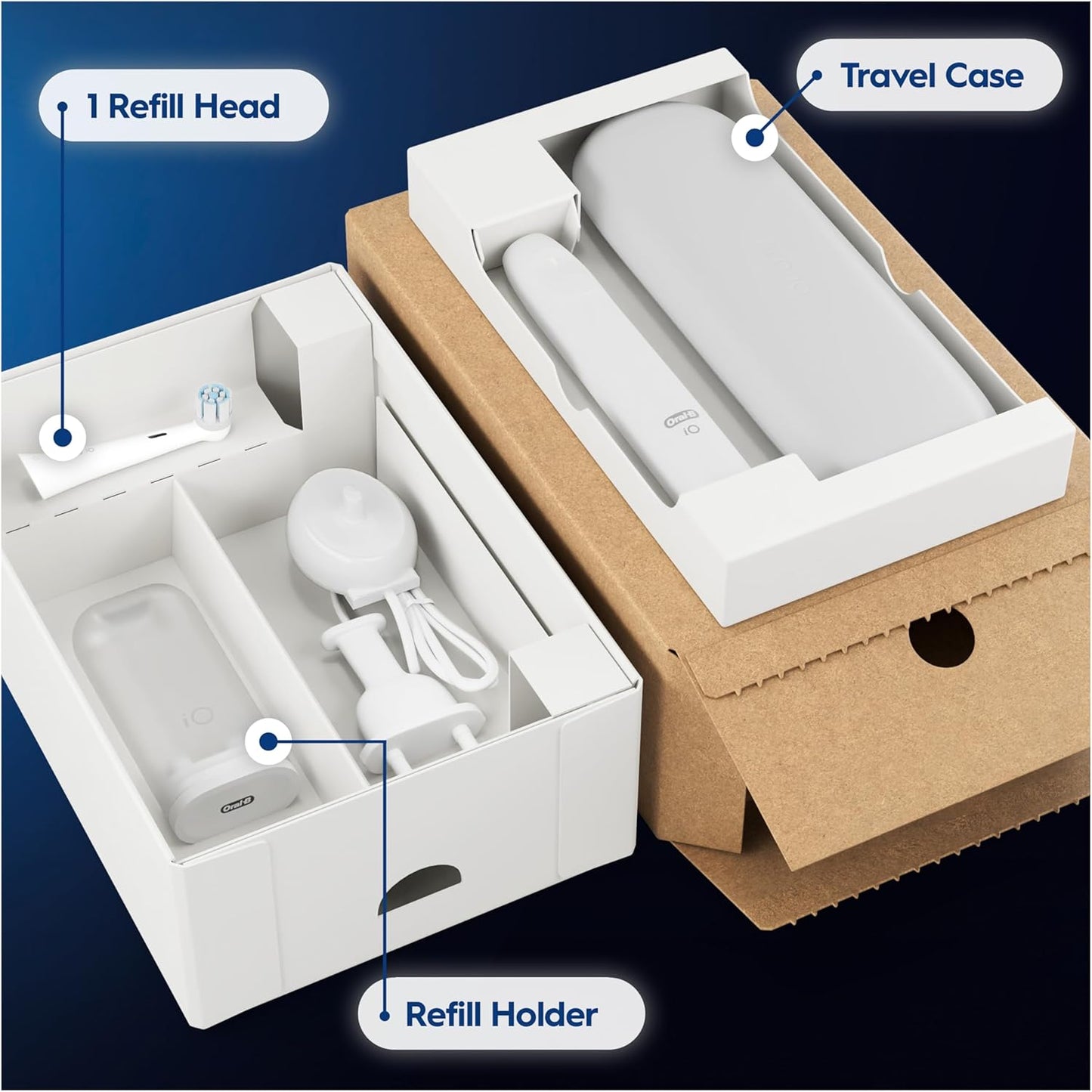 Io2 Electric Toothbrush, 1 Gentle Care Toothbrush Head, 1 Travel Case, 1 Travel Refill Holder, Toothbrush for Adults (Simple White), Designed by Braun, 2 Pin UK Plug