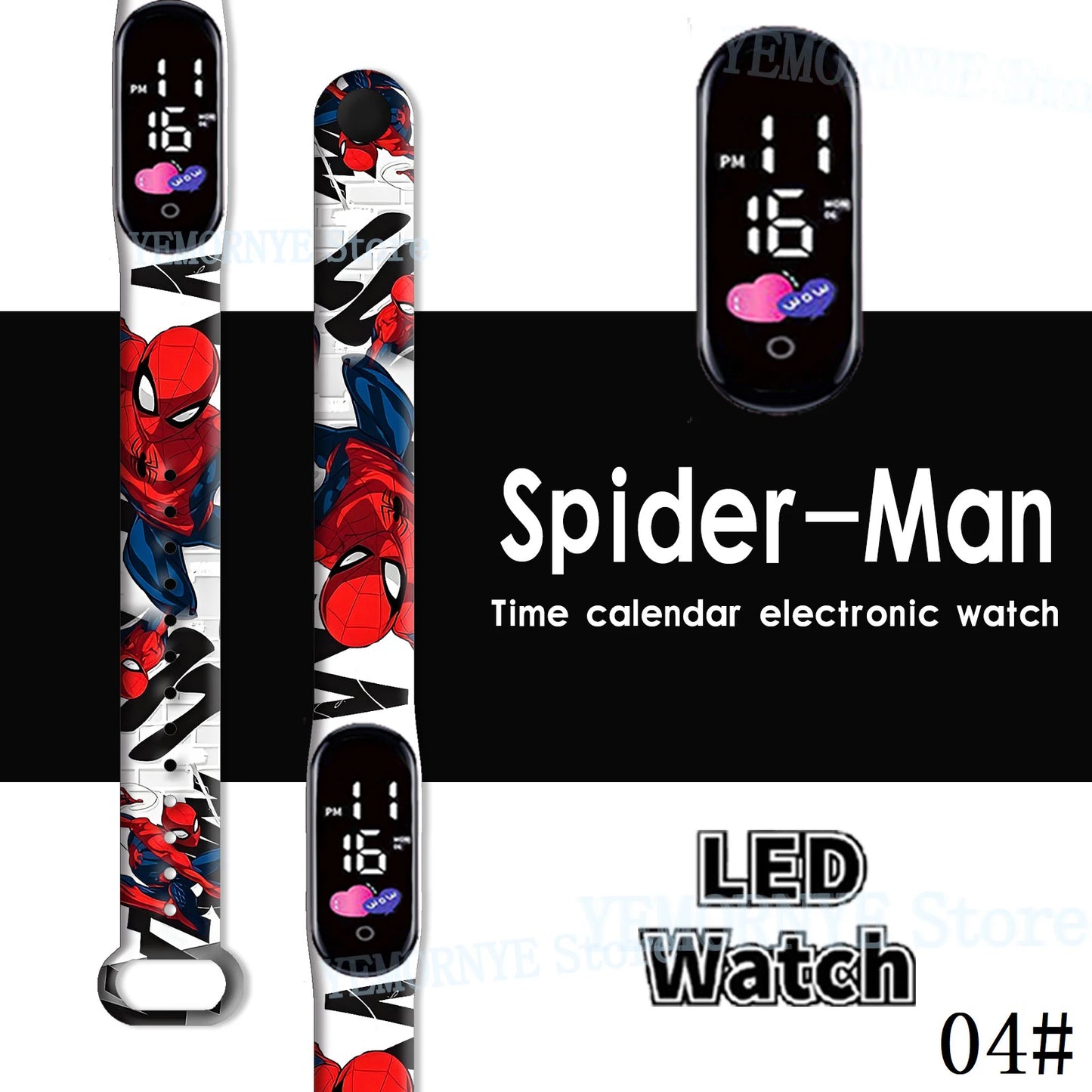 Disney Spider Man Children'S Cartoon Anime Character Luminous Bracelet Watch LED Touch Waterproof Clock Sports Gifts Christmas H