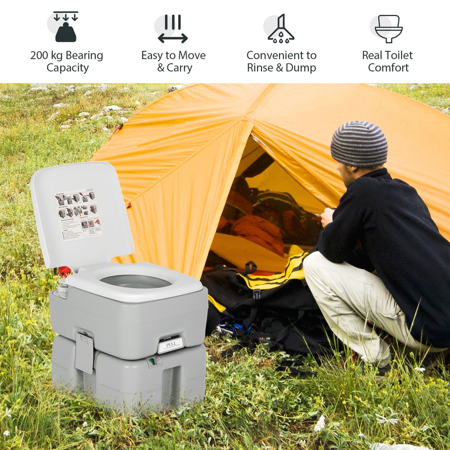 Portable Outdoor Camping Toilet with 20-Liter Waste Tank and Flush Pump