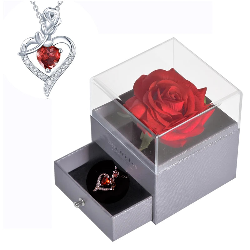 Eternal Rose Jewelry Box with 100 Languages "I Love You" Necklace – The Ultimate Romantic Gift!