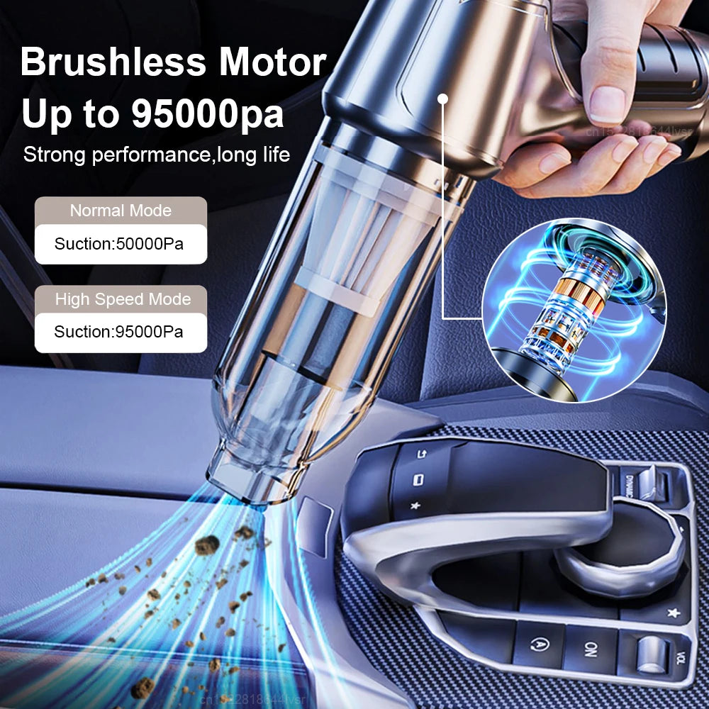 High-Performance Portable Wireless Vacuum Cleaner with 95000PA Suction Power - Perfect for Home and Car Cleaning