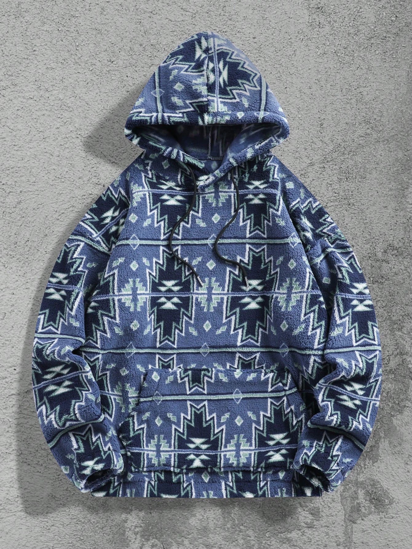 Men'S Totem Print Hooded Sherpa Fleece Sweatshirt