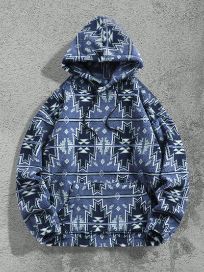Men'S Totem Print Hooded Sherpa Fleece Sweatshirt
