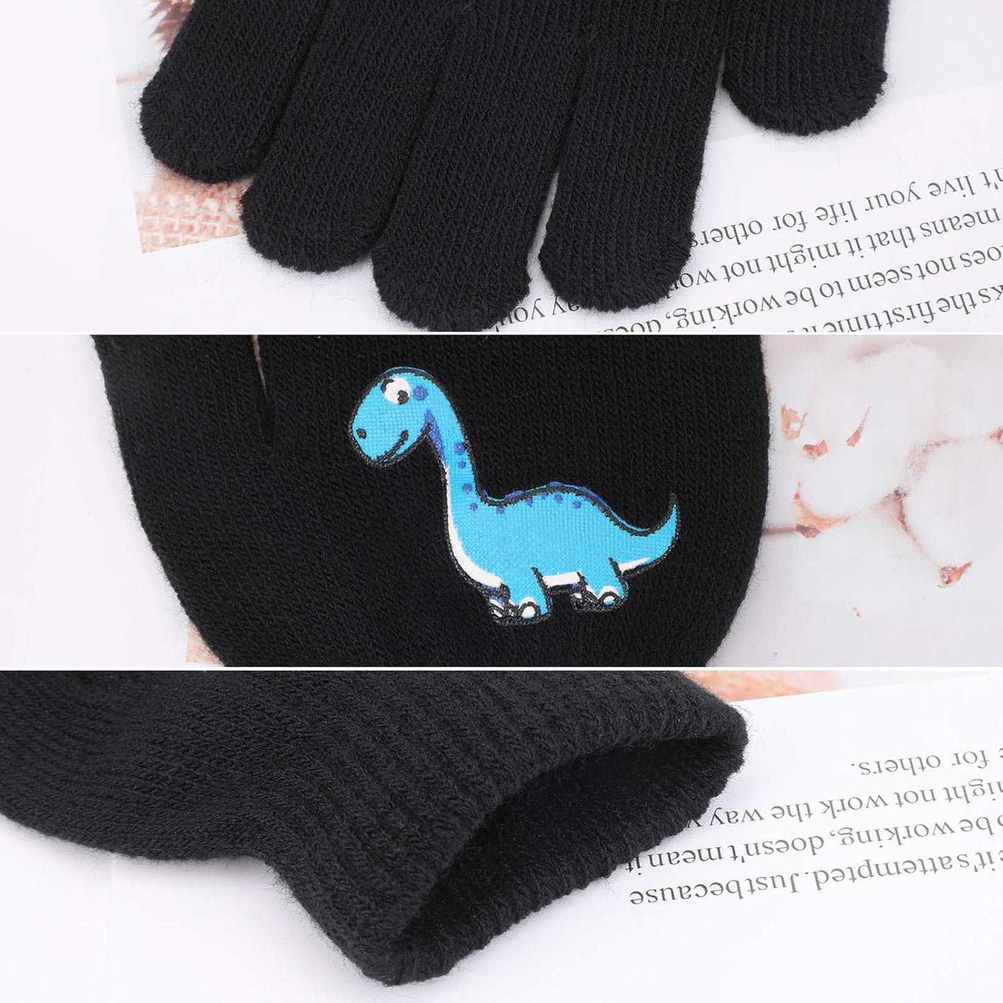 6 Pairs Children'S Magic Gloves, Winter Thermal Kid’S Full Fingers Gloves Dinosaurs/Excavator Pattern Fit for Boys Girls