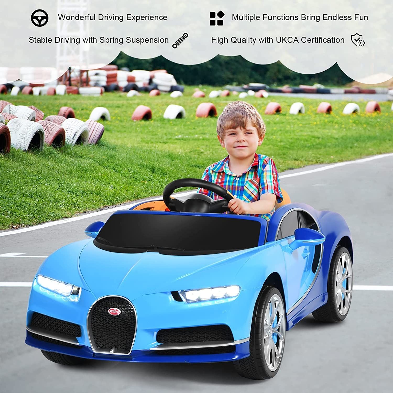 Exciting 12V Licensed Bugatti Battery-Powered Ride-On Car with Remote Control for Kids