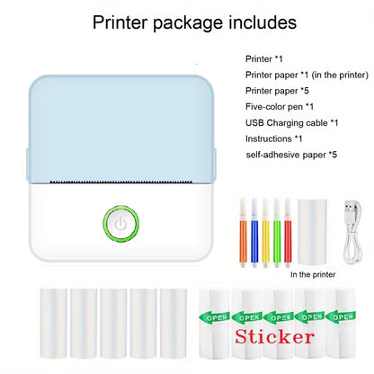 Compact Inkless Sticker Printer - Portable Thermal Printer for Photos, Journals, and Memos