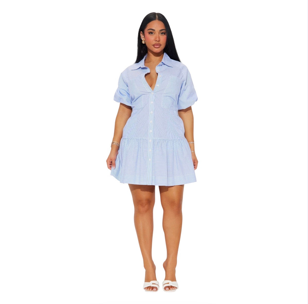 Phone Calls Pinstripe Mini Dress Blue Combo