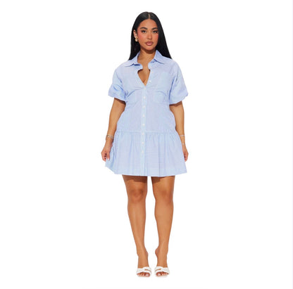 Phone Calls Pinstripe Mini Dress Blue Combo