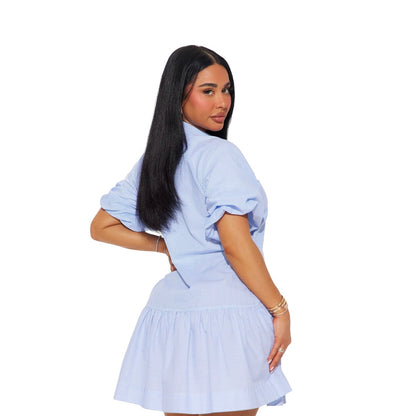 Phone Calls Pinstripe Mini Dress Blue Combo