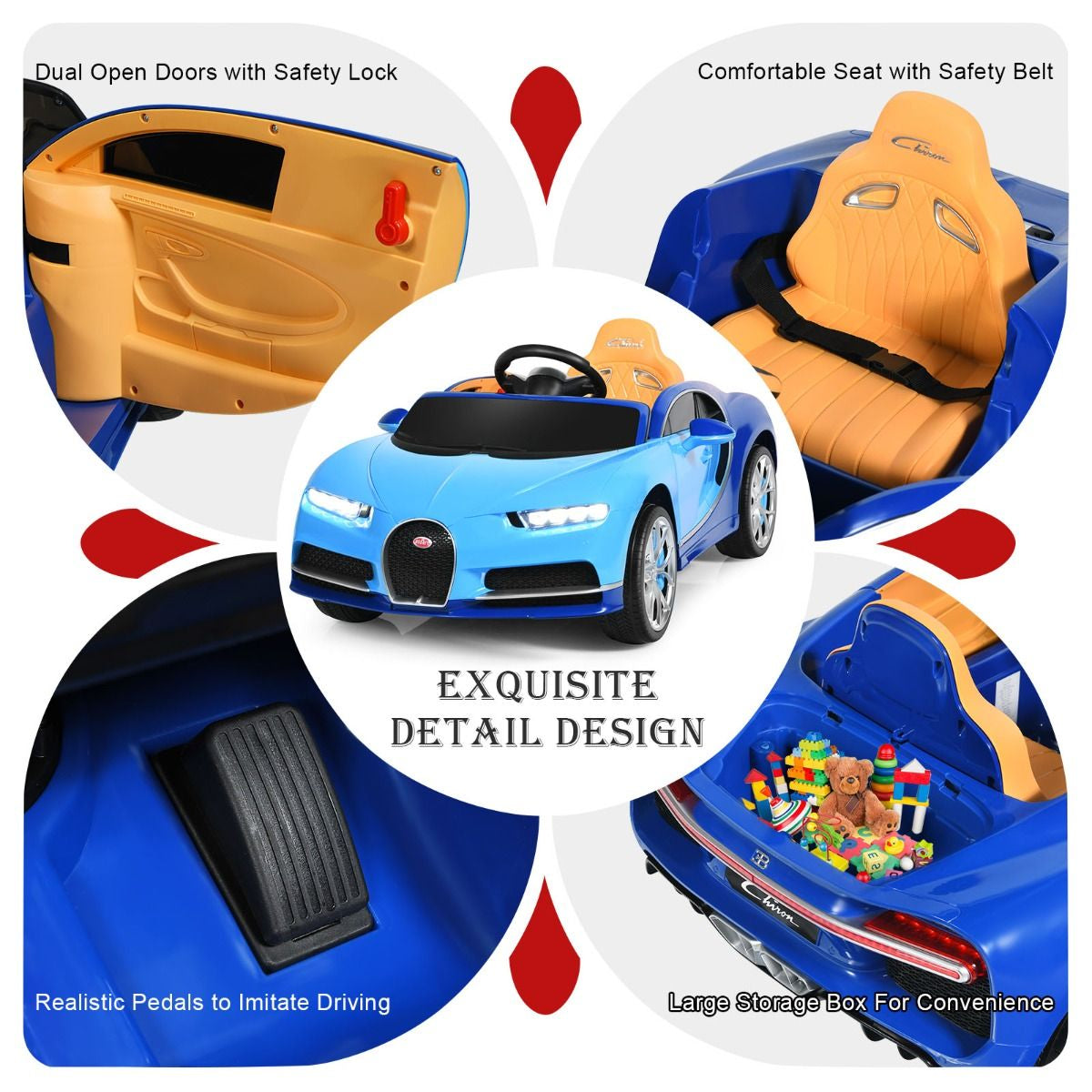 Exciting 12V Licensed Bugatti Battery-Powered Ride-On Car with Remote Control for Kids