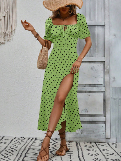 Women's Floral A-Line Maxi Dress with Split Thigh for Holiday Beach Getaways