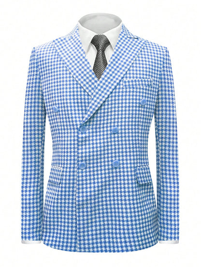 I Finelong Fashionable Casual Houndstooth Patterned Suit Jacket for Men, Suitable for Commuting and Going Out